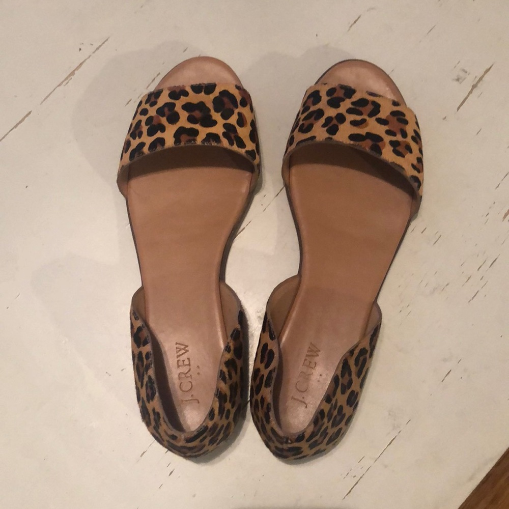 J crew leopard peep toe slip ons